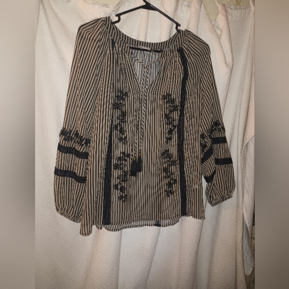 Chico's Polyester Striped floral Blouse Size 1